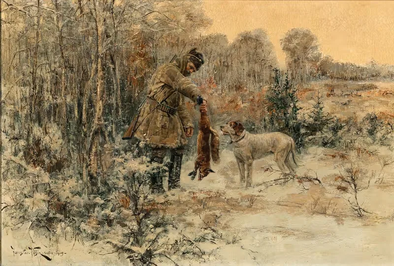 Охотники с мертвой лисой by Ярослав Вешин, 1909 — digital art print download