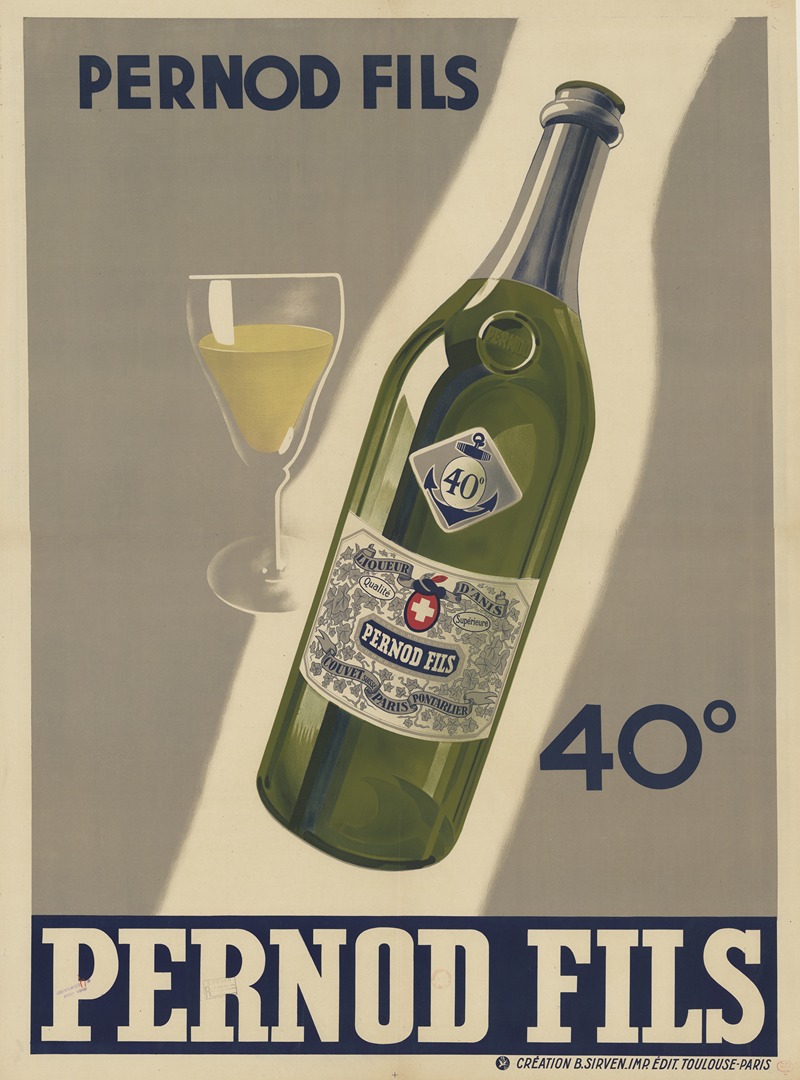 Pernod Fils. 40° affiche by Imp. B. Sirven, 1933 — digital art print download