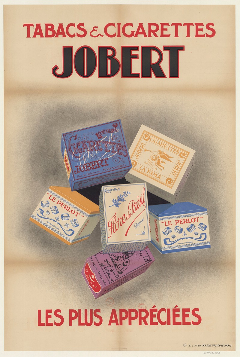 Tabacs & Cigarettes Jobert.- les plus appréciées — Imp. B. Sirven