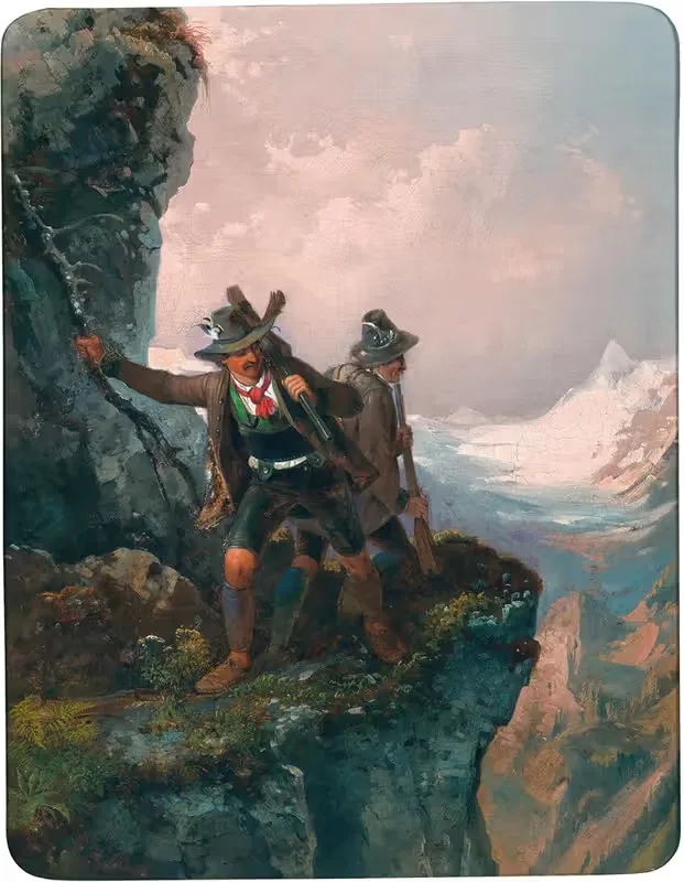 Два охотника у скалы by Иоганн Иосиф Рау — digital art print download