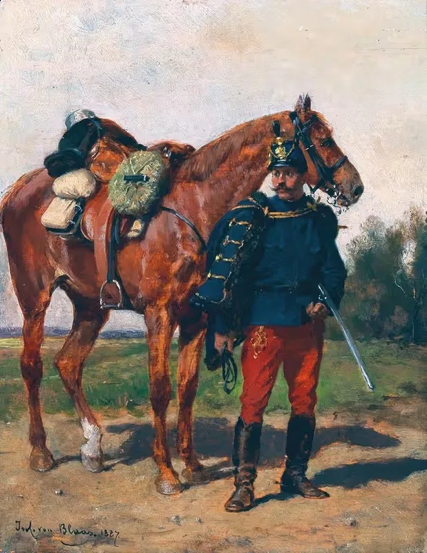 An Austrian Hussar and His Horse — Julius von Blaas