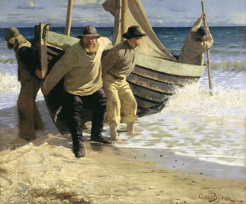Спуск лодки. Скаген by Оскар Бьёрк, 1884 — digital art print download