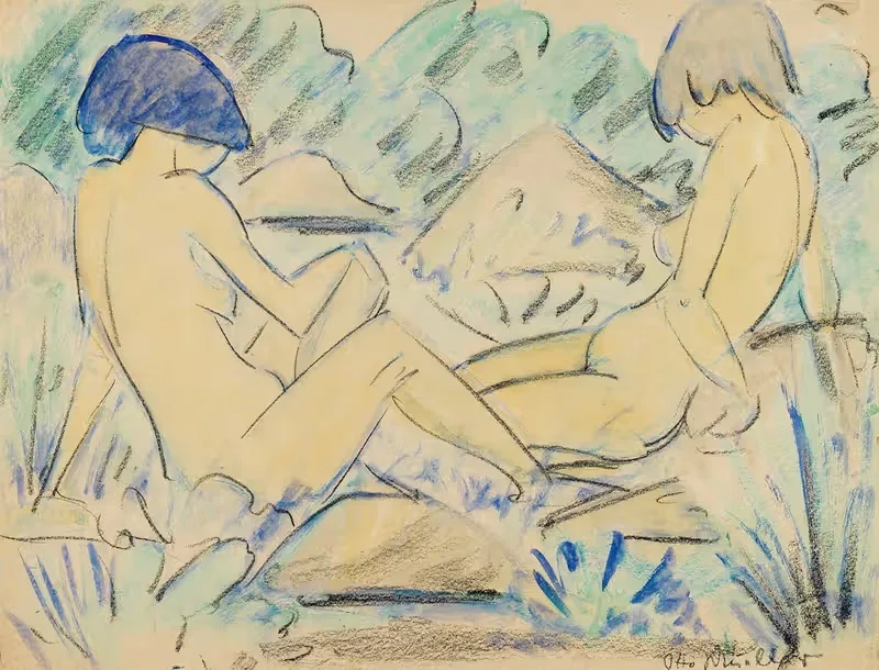 Два женских акта (Два сидящих акта) by Отто Мюллер, 1926 — digital art print download