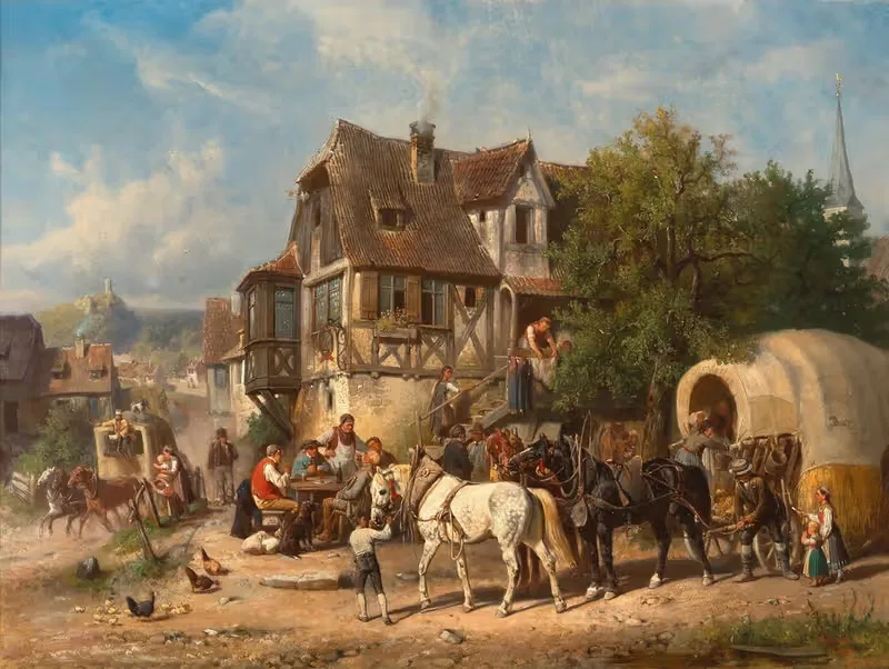 Живописная сцена на остановке by Рейнхольд Браун, 1862 — digital art print download