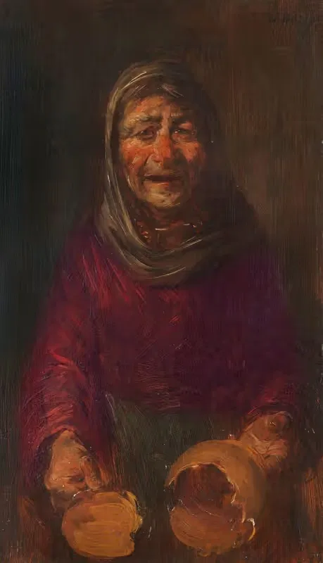 Alte Frau mit zerbrochenem Krug — Wilhelm Busch