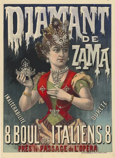 Diamant de Zama, inaltérable dureté, 8, boulevard des italiens près le Passage de l'Opéra by Imp. Camis, 1889 — digital art…