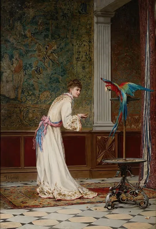 Feeding the macaw by Frederik Hendrik Kaemmerer — digital art print download