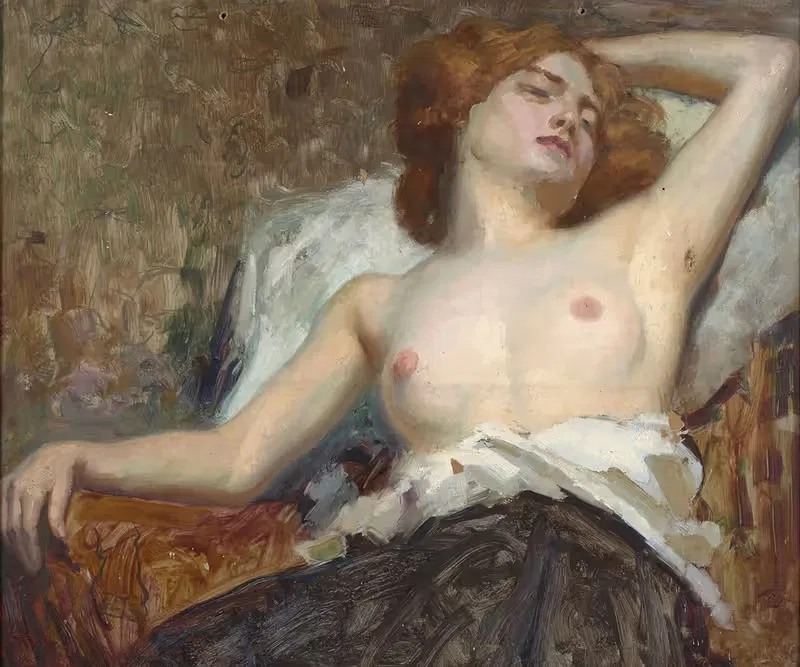 Femme au buste dénudé allongée — Alys Prat