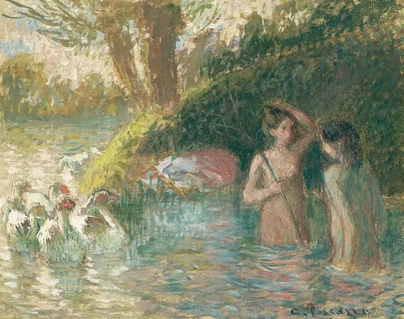 Baigneuses gardeuses d'oies by Camille Pissarro, 1895-1896 — digital art print download