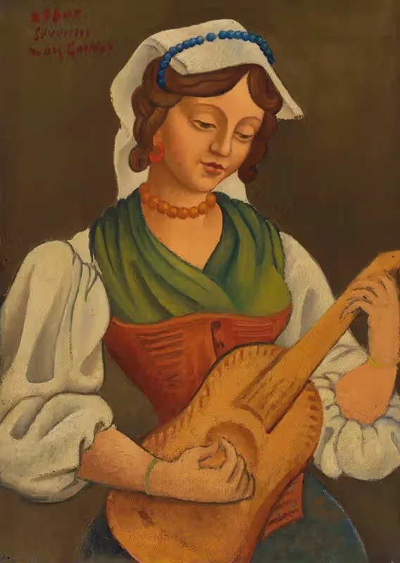 Девочка с мандолиной (по мотивам Джино Северини) by Марк Гертлер — digital art print download