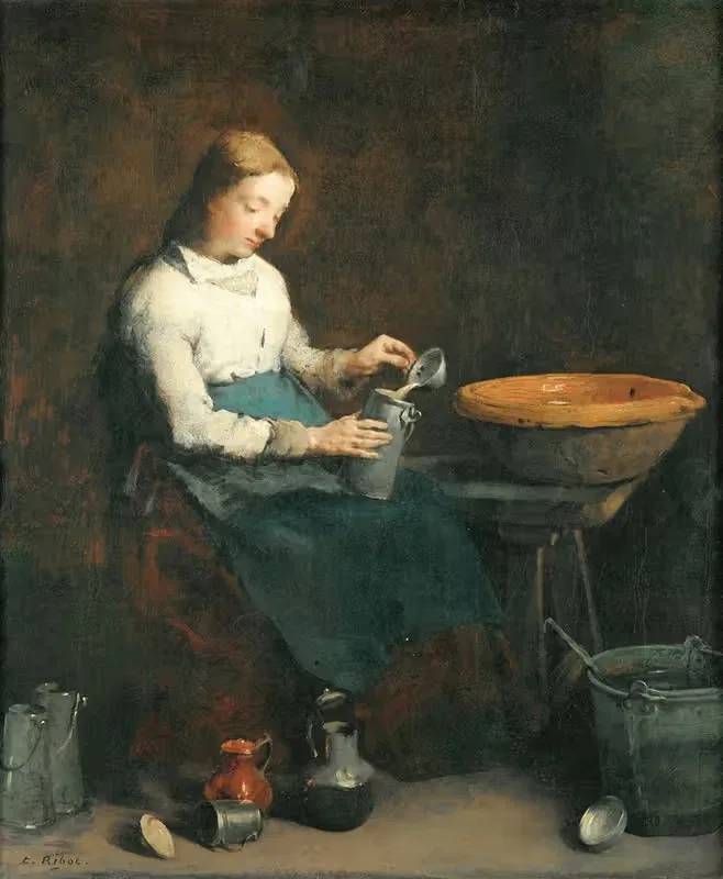 Femme versant du lait — Théodule Ribot