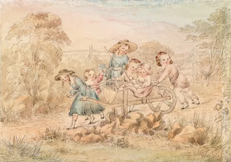 Тележка с шестью детьми by Элизабета, графиня Харрингтон, c.1850 — digital art print download