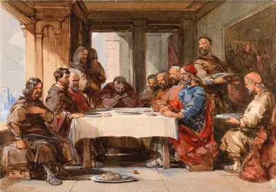 Monks at a Table by George Cattermole, 1847 — digital art print download