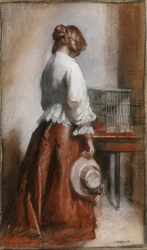 Дама с клеткой для птиц by Уильям Орпен, 1900-1905 — digital art print download