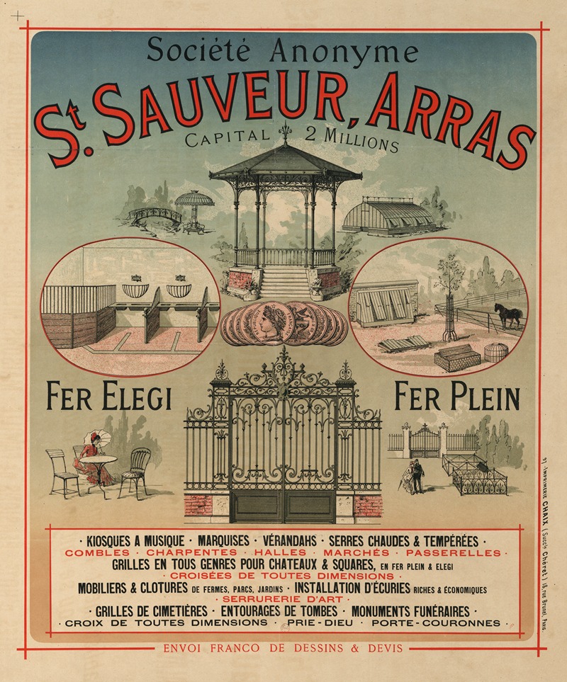 St Sauveur Arras by Imp. Chaix, 1885 — digital art print download