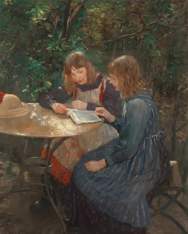 Две девушки в саду by Фриц фон Уде, 1892 — digital art print download