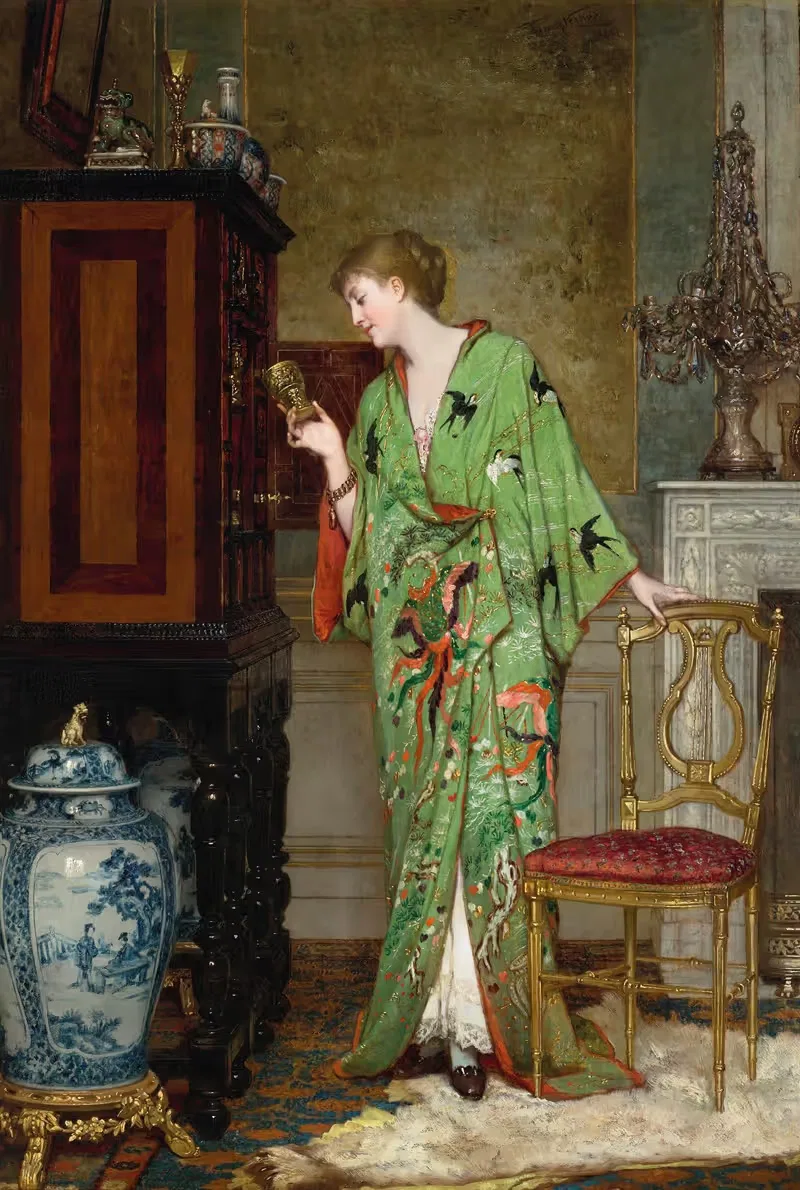 Коллекционерша в зеленом кимоно by Ян Веркас, 1881 — digital art print download