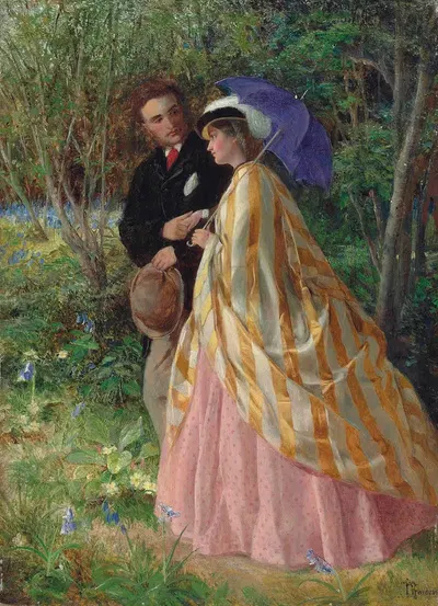 Lovers conversing in a bluebell wood by John Bagnold Burgess — digital art print download