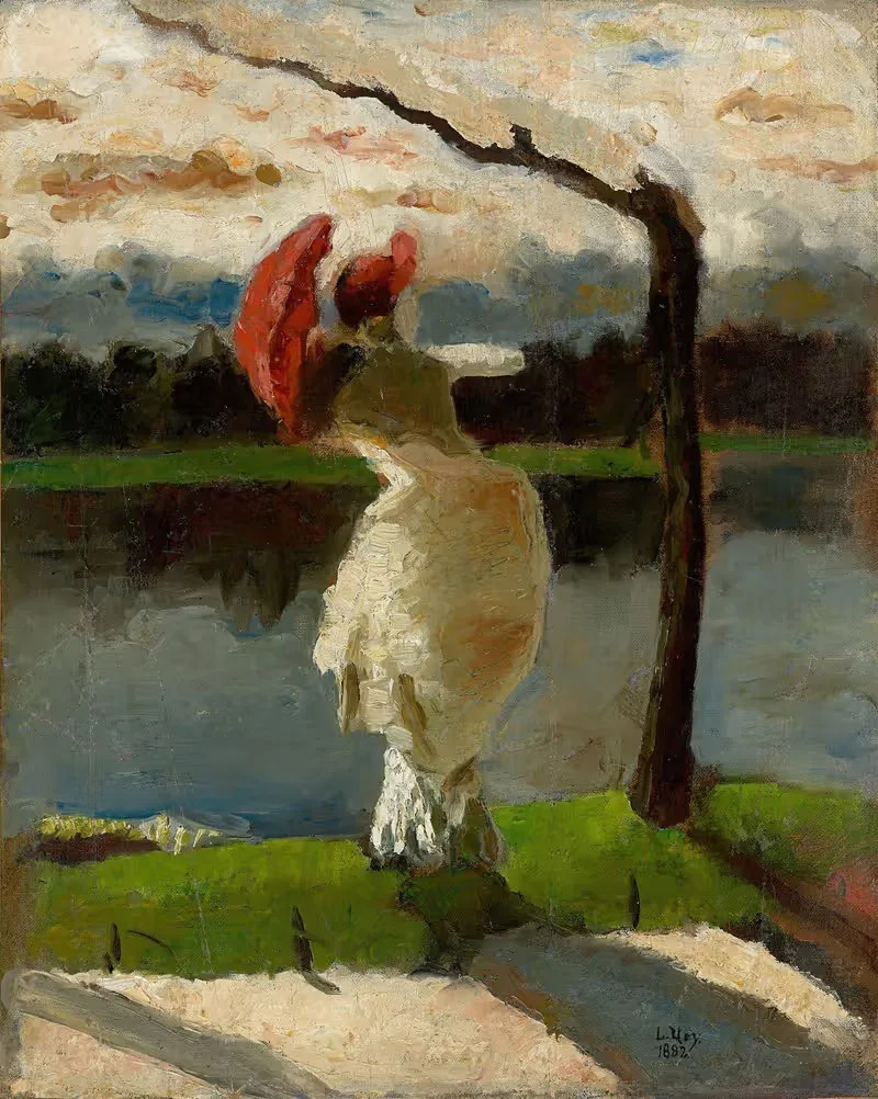 Dame mit Sonnenschirm am Ufer der Loire — Lesser Ury