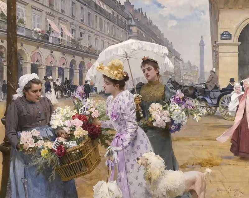 La marchande de fleurs — Rue de Rivoli — Louis Marie De Schryver