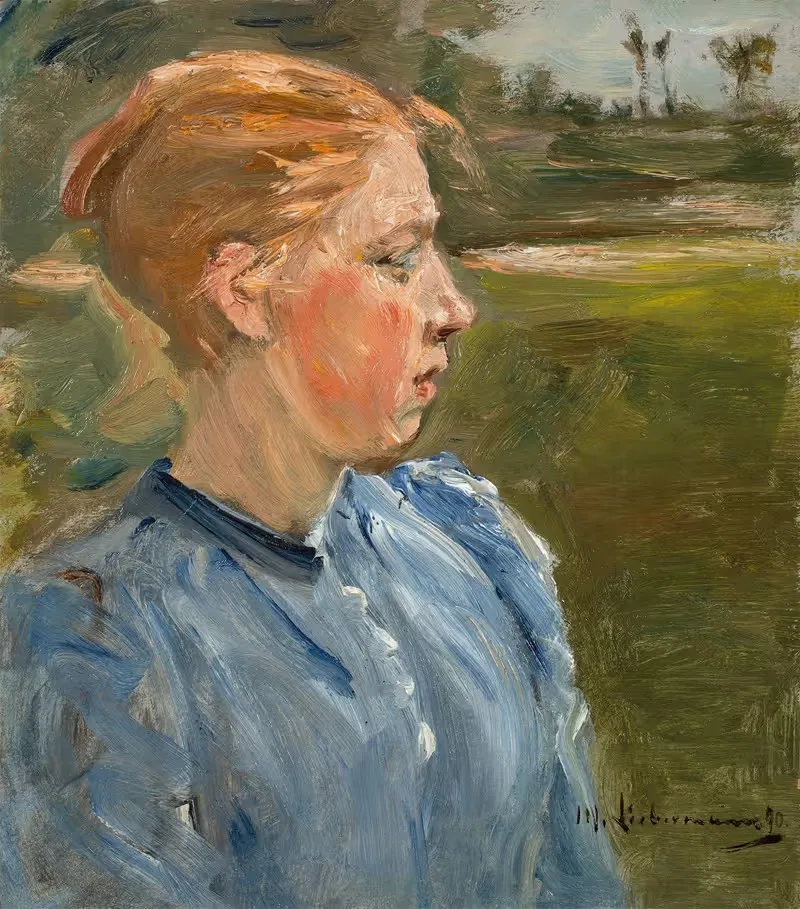 Голубая девушка в пейзаже – крестьянская девушка by Макс Либерман, 1890 — digital art print download
