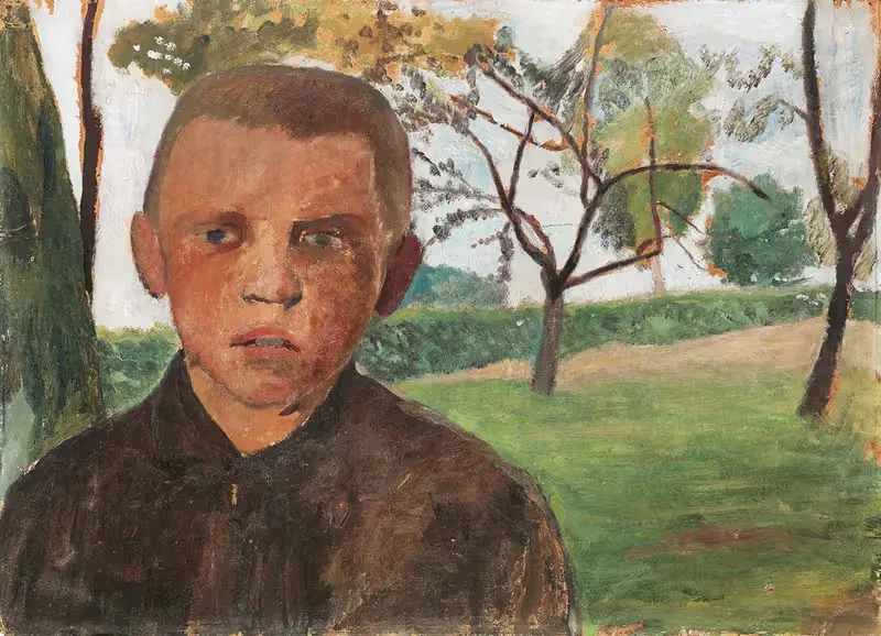 Портрет мальчика на фоне яблонь by Паула Модерсон-Беккер, 1901 — digital art print download
