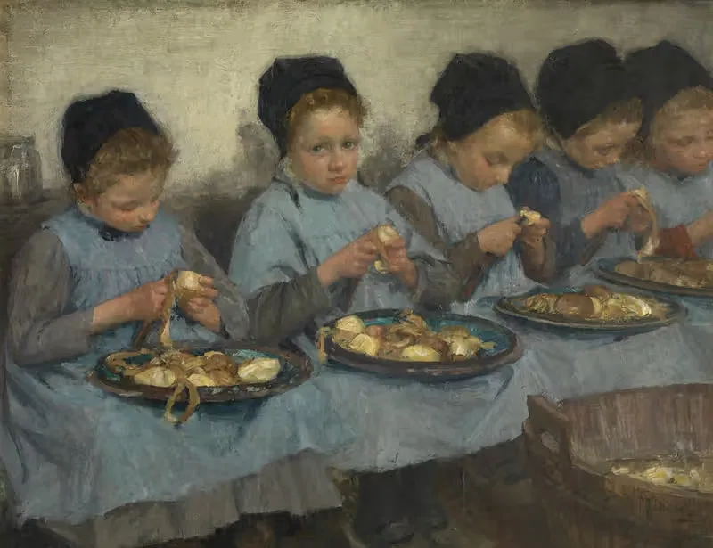 Weesmeisjes schillen aardappelen — Pierre Jacques Dierckx