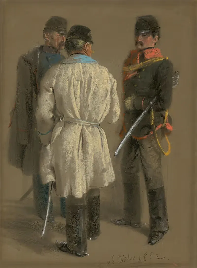 Австрийские офицеры by Адольф фон Менцель, 1852 — digital art print download