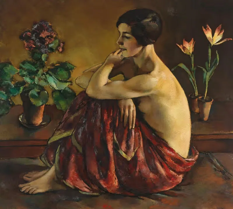 Обнаженная сидящая с красным шарфом by Эгге Штурм-Скрила, 1920 — digital art print download
