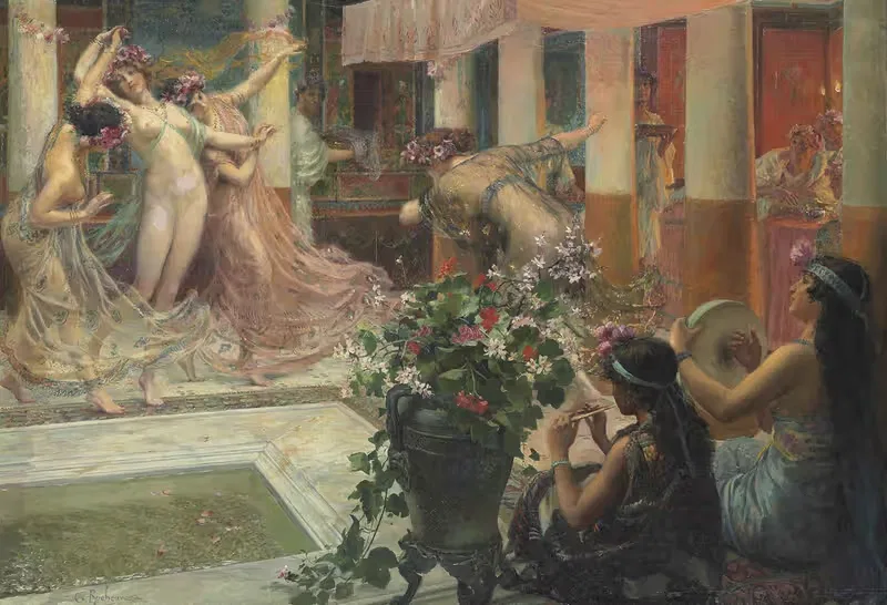 Dancers and musicians in the atrium — Georges Antoine Rochegrosse