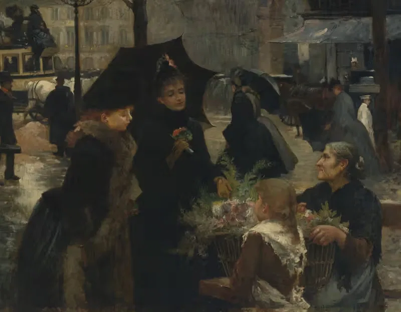 Rainy Day, Flower Seller — Louis Marie De Schryver