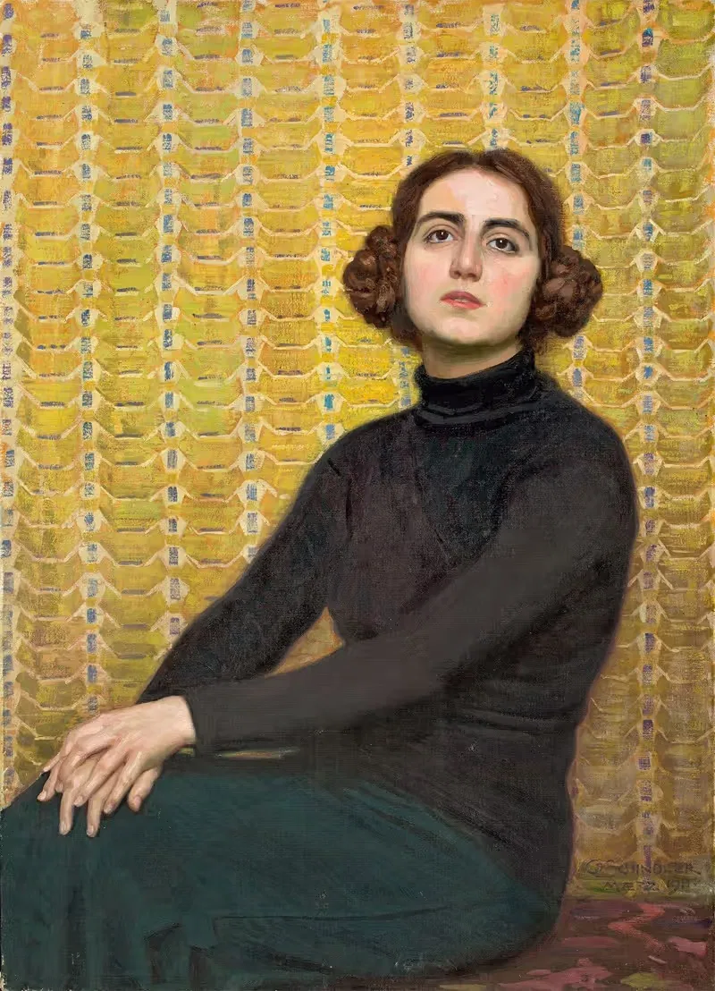 Женская модель на желтом фоне by Осмар Шиндлер, 1911 — digital art print download