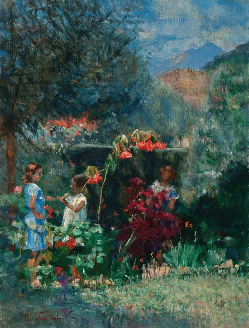 Три девочки в саду by Элизеу Висконти, 1935 — digital art print download