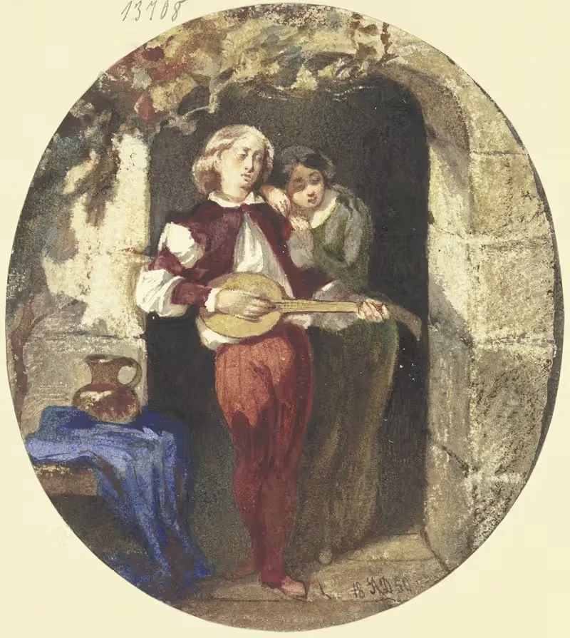 Влюбленные у двери by Андреас Декельманн, 1850 — digital art print download