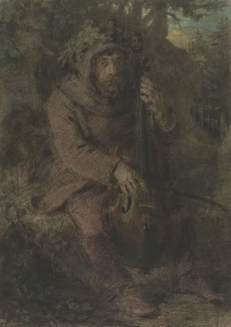 Гном в лесной чаще, играющий на виолончели by Ангильберт Гёбель, 1859 — digital art print download