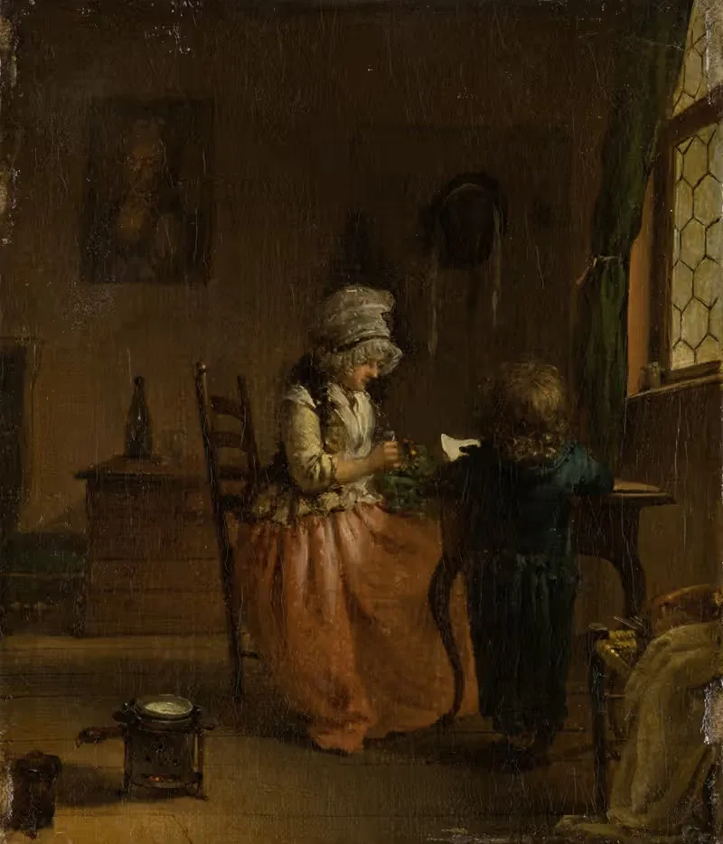 A Woman and a Boy at a Table — Georg Karl Urlaub
