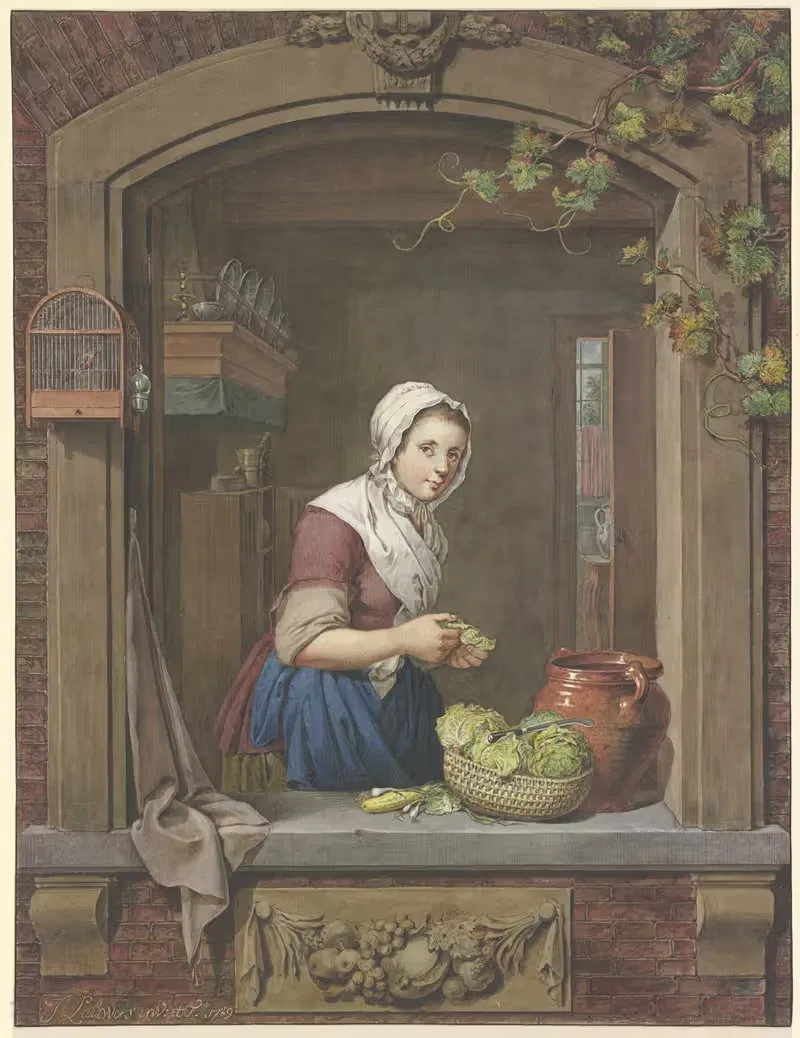 Kitchen girl by Jacobus Johannes Lauwers, 1789 — digital art print download