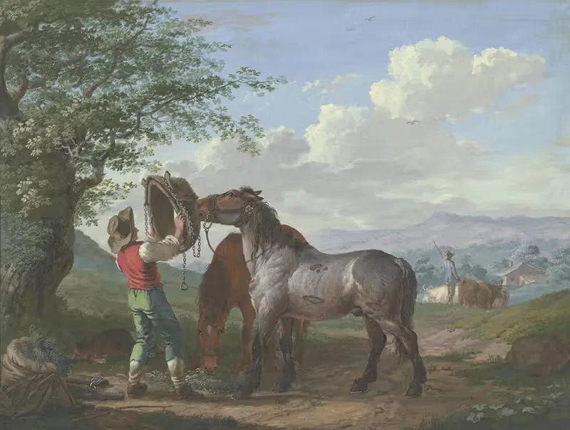 Zwei Pferde auf dem Felde unter einem Baum — Johann Georg Pforr