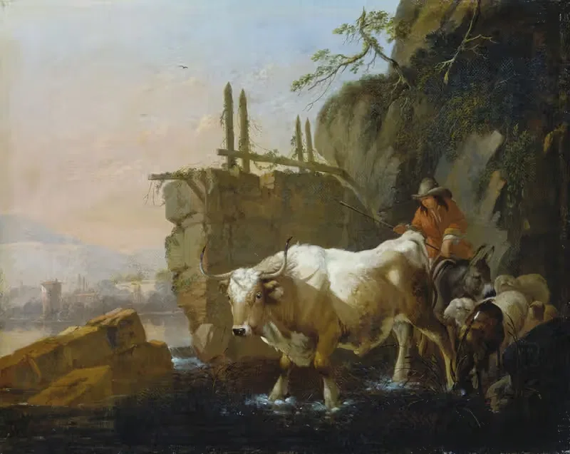 Пастухи, перегоняющие скот через брод by Иоганн Генрих Роос, 1670 — digital art print download