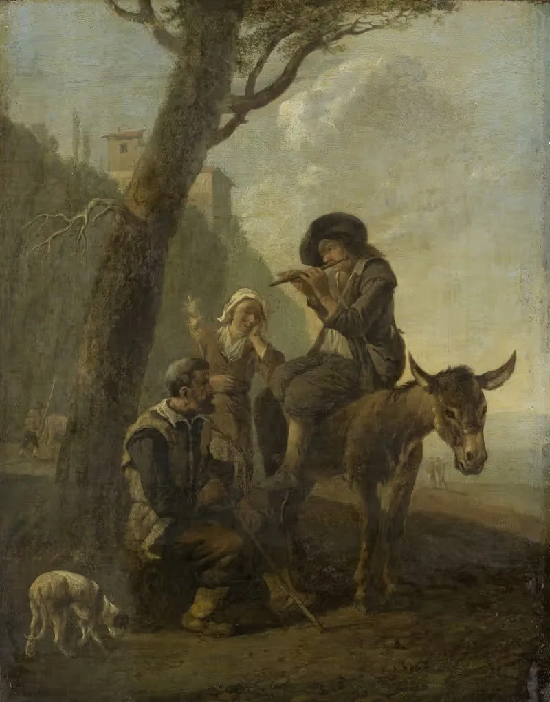 Roman Shepherd Family Resting Beneath a Tree — Johannes Lingelbach