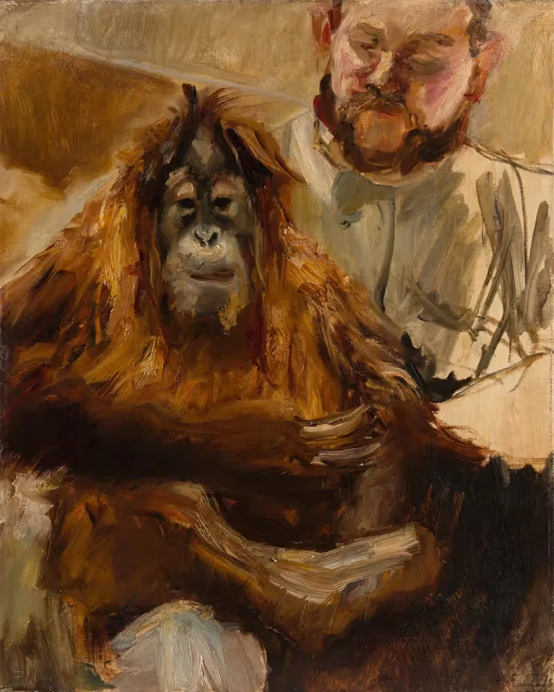 Orang-Utan 'Seemann' with his keeper — Max Slevogt