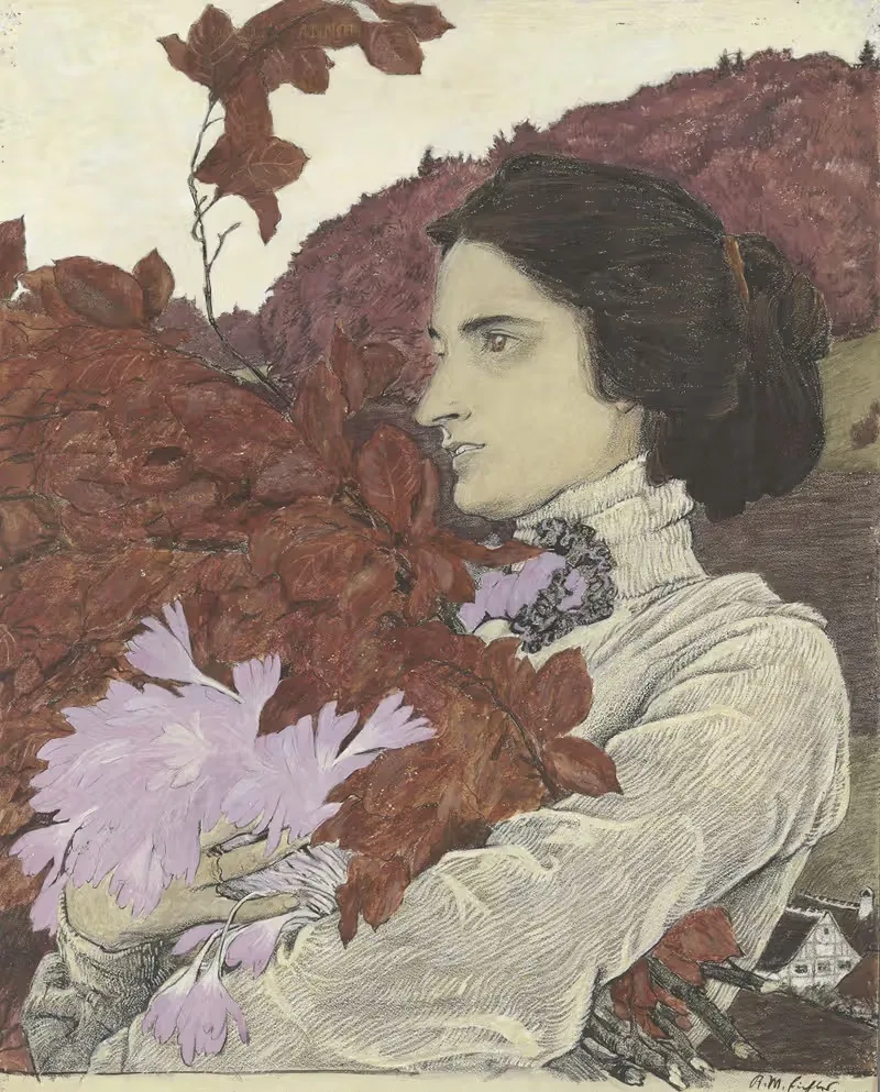Woman with a flower bouquet — Reinhold Max Eichler