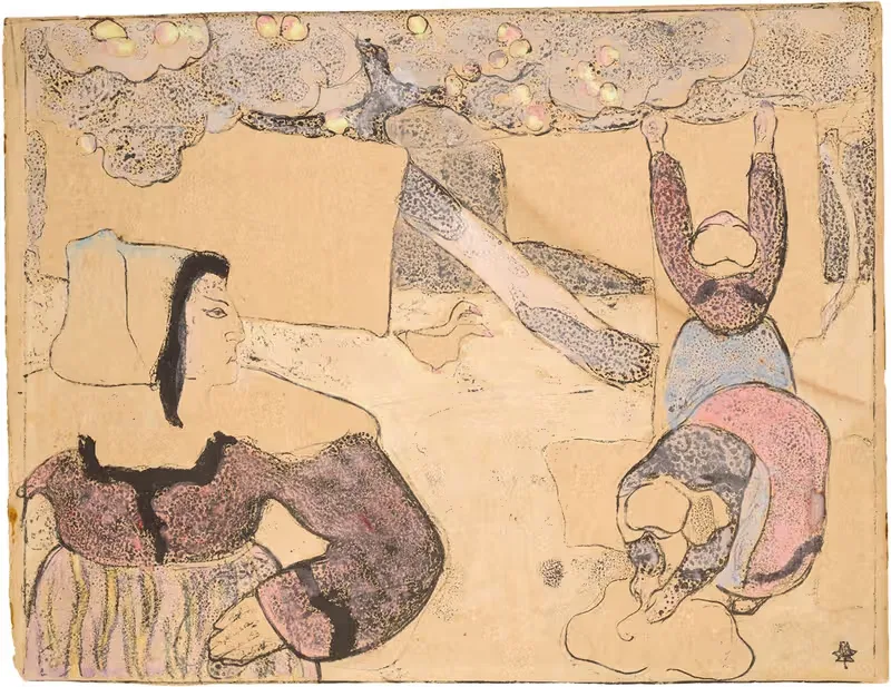 Bretonne étendant le linge, planche issue de Bretonnerie — Emile Bernard