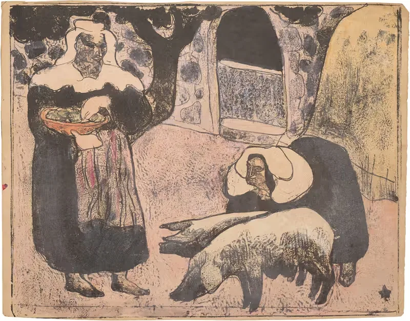 Bretonne nourissant les cochons — Emile Bernard