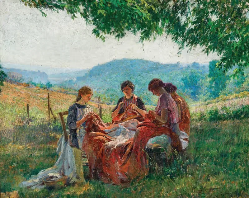 Уроки шитья в саду by Южен Беренгье — digital art print download