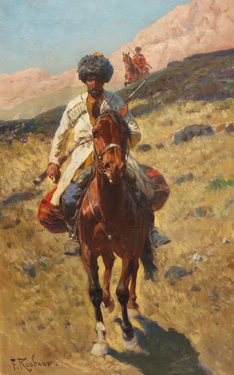 Кавказские всадники by Франц Рубо, 1890-1900 — digital art print download