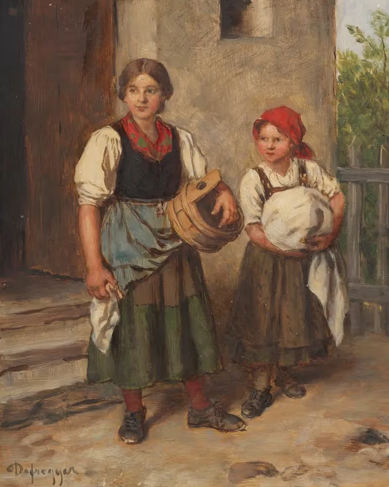 Крестьянка в дирндле перед прачечной by Франц фон Дефреггер, 1900 — digital art print download