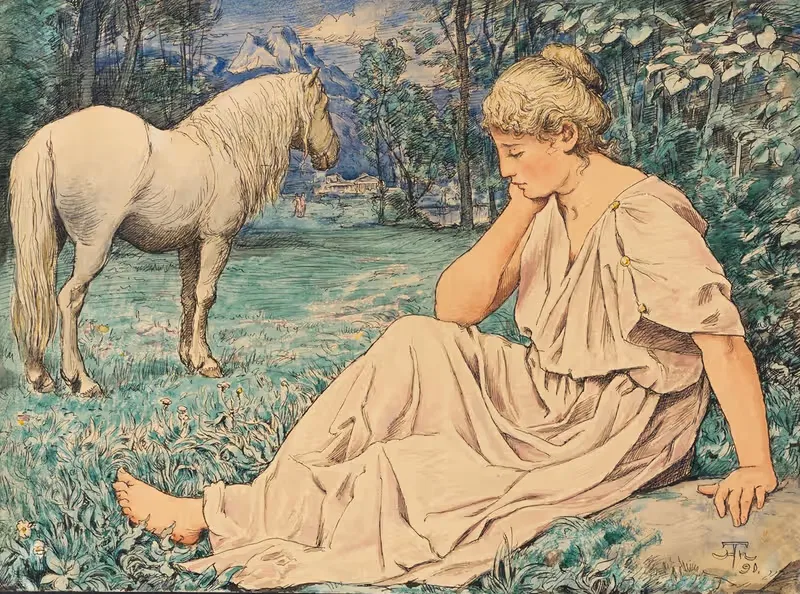 Schimmel und Sitzende by Hans Thoma, 1891 — digital art print download