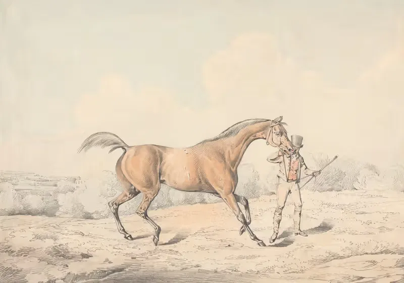A Groom Leading a Bay Horse — Henry Thomas Alken