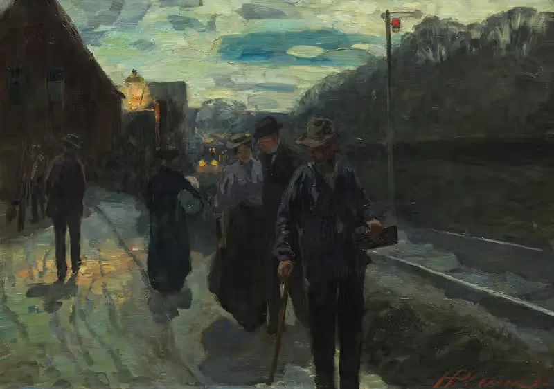 Пригородный вокзал при лунном свете by Херманн Плеер, 1896 — digital art print download